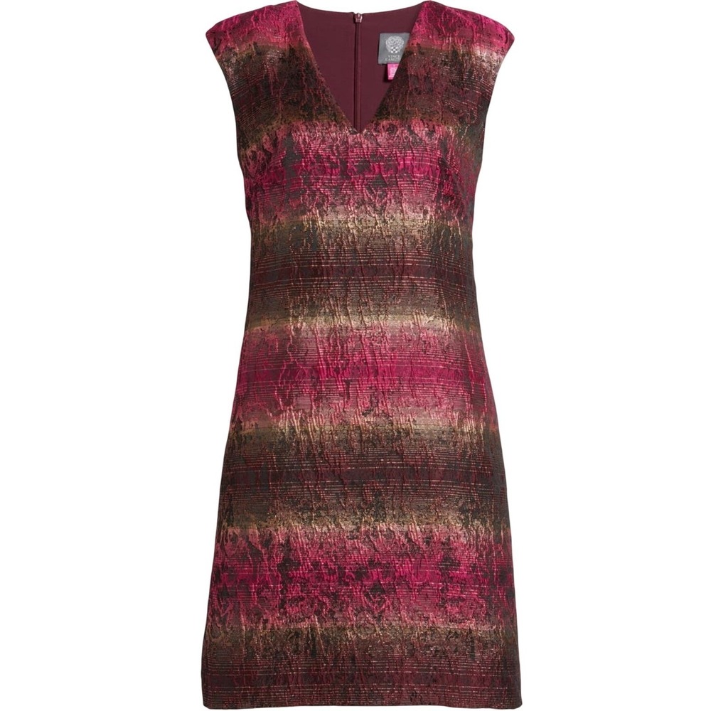 Vince Camuto Dress Size 10 Pink Black Gold Metallic Brocade Sheath Cocktail New